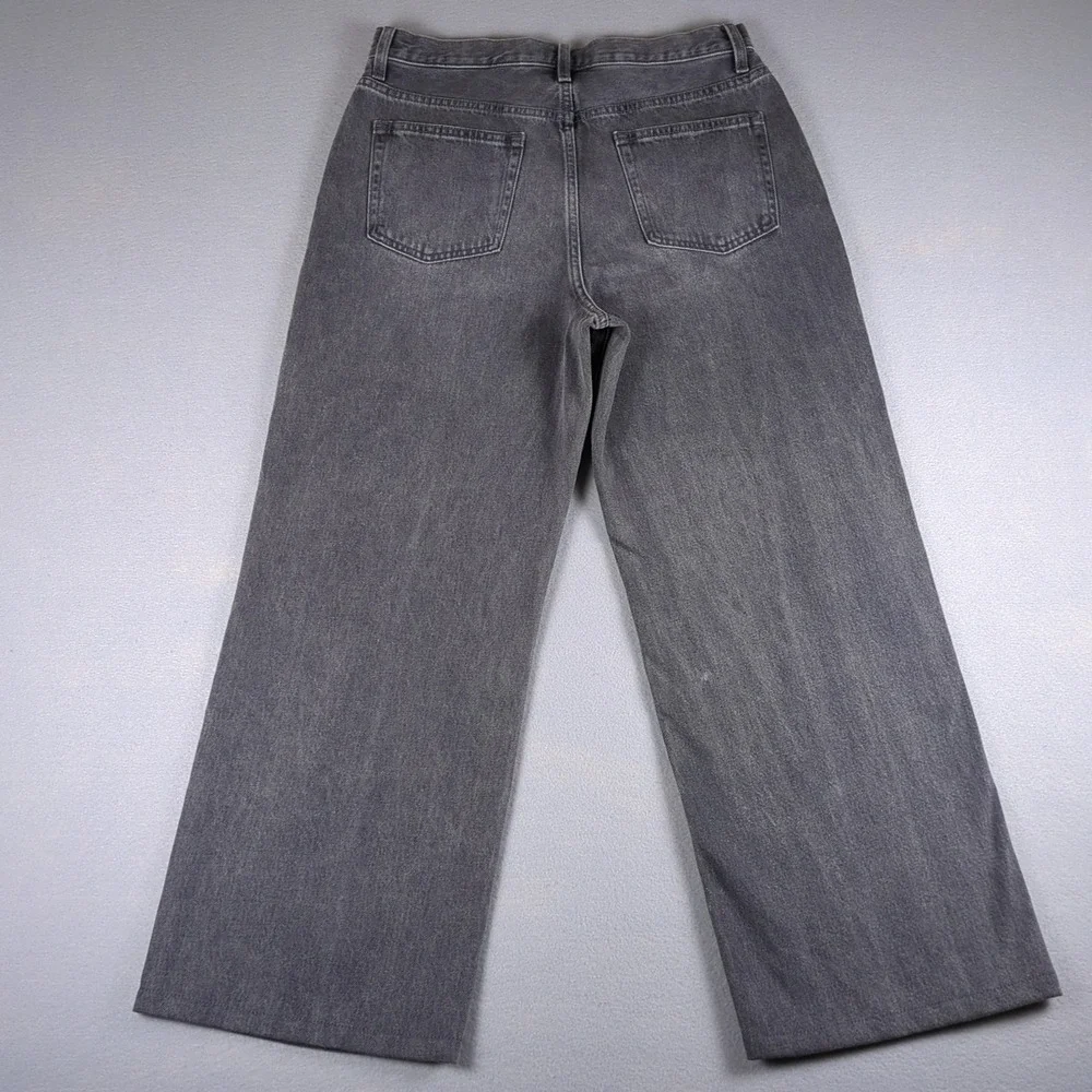 Uniqlo Wide Straight Jeans Womens 28x26 Gray Baggy Relaxed High Rise Grunge Y2K